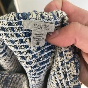 Blue and white strapless dress